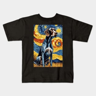 German Shorthaired Pointer Dog Breed Painting in a Van Gogh Starry Night Art Style Kids T-Shirt